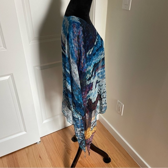 Soft Surroundings Oversized Blue Painting Pattern Silk Top EUC 29212 Size L/XL - Picture 2 of 9